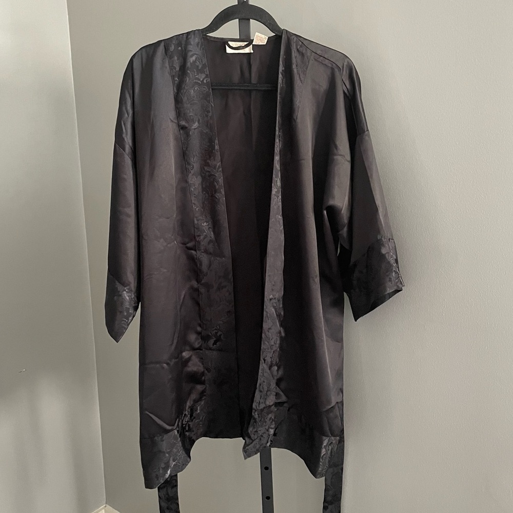 Vintage Victoria Secret Gold Label Light Black Satin kimono Robe OS Fits Most
